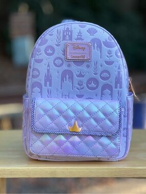 Loungefly Disney Princess Iridescent All-Over Print Exclusive Mini Backpack NWT